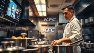 assistente, cozinha, KFC, preparação, alimentos