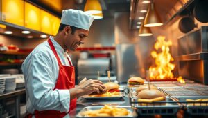 cozinheiro, linha, fast-food, McDonald's, trabalho